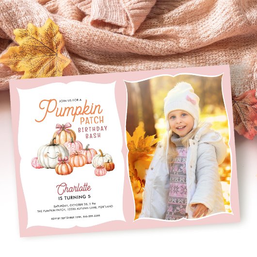 Invitation Filles Patch de citrouilles noeuds photo anniversa