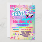 Invitation Filles patin à roulette arc-en-ciel (Devant)