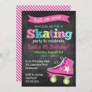 Invitation Filles Patinage à roulettes Fête d'anniversaire -