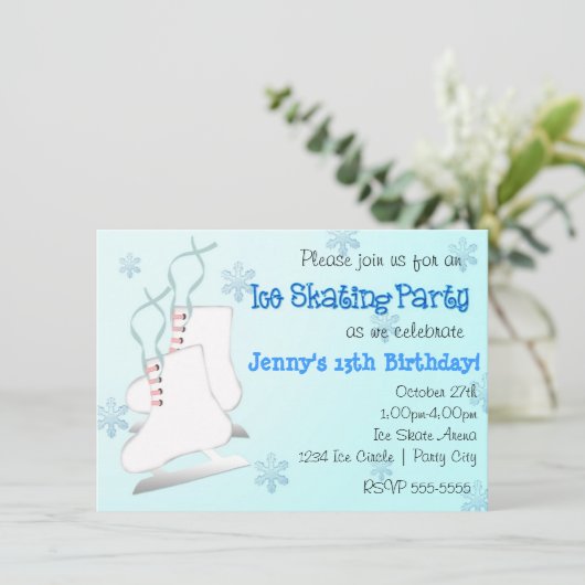 Invitation Filles Patinage sur glace bleu Patinage Snowflake (Debout devant)
