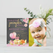 Invitation Filles Petit Citrouille Chalkboard Premier anniver (Debout devant)