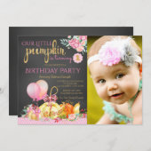 Invitation Filles Petit Citrouille Chalkboard Premier anniver (Devant / Derrière)