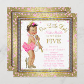 Invitation Filles Petite Dame 5e Anniversaire Fête Pink Gold (Devant / Derrière)