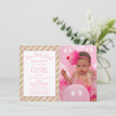 Invitation Filles Photo 1er anniversaire fête Pink Gold Confe (Debout devant)