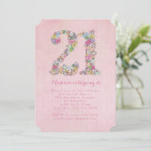 Invitation Filles Photo 21e fête d'anniversaire rose de la fl (Debout devant)