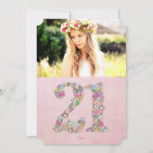 Invitation Filles Photo 21e fête d'anniversaire rose de la fl (Dos)