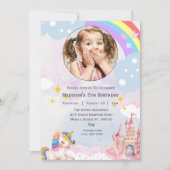 Invitation Filles Photo Arc-en-ciel Parties scintillant 5e an (Devant)