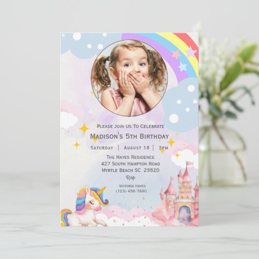 Invitation Filles Photo Arc-en-ciel Parties scintillant 5e an (Debout devant)