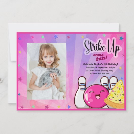 Invitation Filles Photo Bowling Tie Dye Party (Devant)