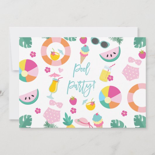 Invitation Filles Photo Summer Pool Party Anniversaire Invita (Dos)