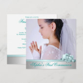 Invitation Filles Photo Turquoise bleu Première communion (Devant / Derrière)