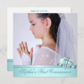 Invitation Filles Photo Turquoise bleu Première communion Inv (Devant / Derrière)