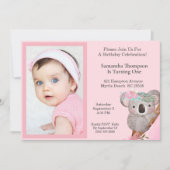Invitation Filles Photo Un Anniversaire Koala Ours (Devant)