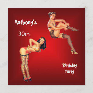 Invitation Filles Pin-up Rouges Fête d'anniversair