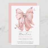 Invitation Filles Pink Bow Anniversaire Papillons Rose N'Impo (Devant / Derrière)