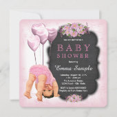 Invitation Filles Pink Chalkboard Bas Baby shower (Devant)