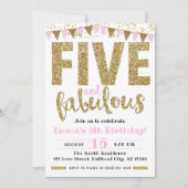 Invitation Fille's Pink & Gold Cinq & Fabuleux 5e anniversair (Devant)