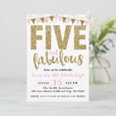 Invitation Fille's Pink & Gold Cinq & Fabuleux 5e anniversair (Debout devant)
