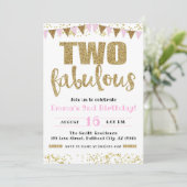 Invitation Fille's Pink & Gold Deux Fabuleux 2e anniversaire (Debout devant)