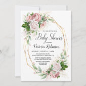 Invitation Filles Pink Gold Rose Baby shower d'aquarelle mode (Devant)