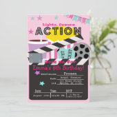 Invitation Fille's Pink Movie Theatre fête Anniversaire (Debout devant)