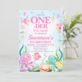 Invitation Filles Pink Octopus Oneder La Mer 1er Anniversaire (Debout devant)