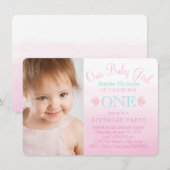 Invitation Filles Pink Ombre Premier anniversaire (Devant / Derrière)