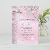 Invitation Filles Pink Pearl Bow Croix Sainte Communion (Debout devant)