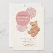 Invitation Filles Pink Plaid Teddy Baby shower Ours (Devant)