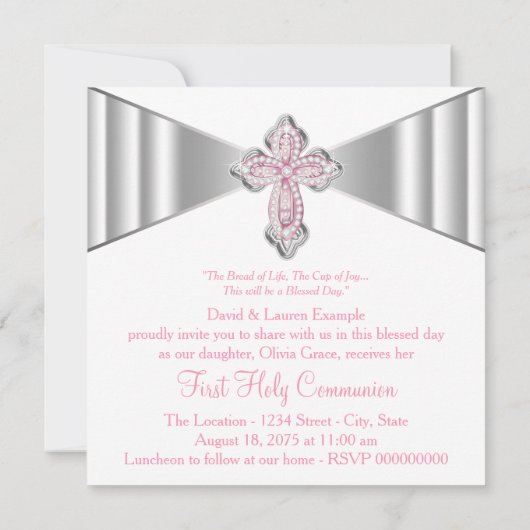 Invitation Filles Pink Première Communion (Dos)