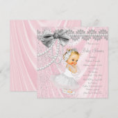 Invitation Filles Pink Satin Pearl Petit Baby shower-Dame (Devant / Derrière)