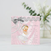 Invitation Filles Pink Satin Pearl Petit Baby shower-Dame (Debout devant)