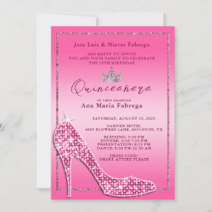 Invitation Fille's Pink Stiletto Quinceañera fête d'anniversa