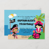 Invitation Filles pirates fête d'anniversaire (Devant / Derrière)