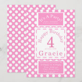 Invitation Filles Pois roses Anniversaire Fête Personnalisabl (Devant / Derrière)