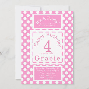 Invitation Filles Pois roses Anniversaire Fête Personnalisabl