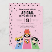 Invitation Filles Powerpuff Anniversaire - Rose (Devant / Derrière)