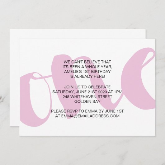 Invitation Filles Premier anniversaire (Devant / Derrière)