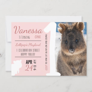 Invitation Filles Premier anniversaire Bleu Quokka Australie