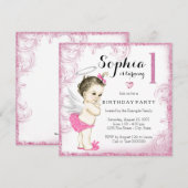 Invitation Filles Premier anniversaire fête Ange rose (Devant / Derrière)