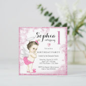 Invitation Filles Premier anniversaire fête Ange rose (Debout devant)