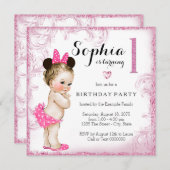 Invitation Filles Premier Anniversaire Fête Pink Swirl (Devant / Derrière)