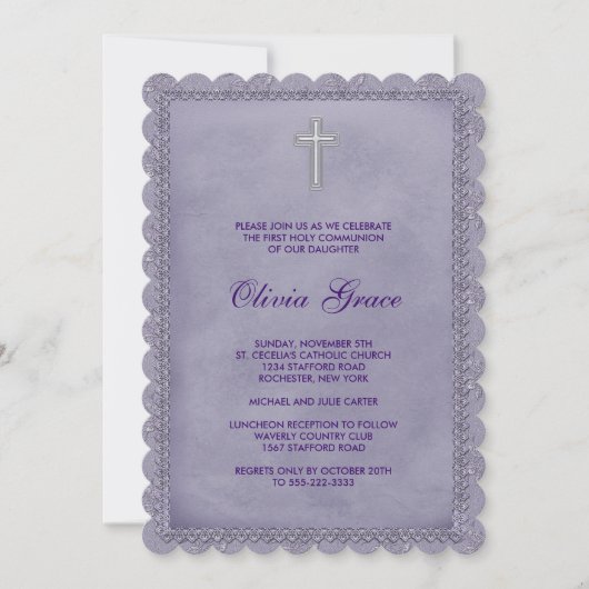 Invitation Filles Première Communion Violet (Devant)