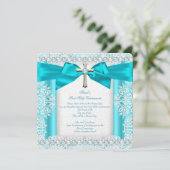 Invitation Filles Première Sainte Communion Blanc Turquoise P (Debout devant)