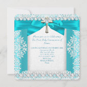 Invitation Filles Première Sainte Communion Blanc Turquoise P (Dos)
