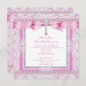 Invitation Filles première sainte communion Croix jolie perle (Devant / Derrière)