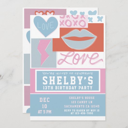 Invitation Filles preppy fête d'anniversaire (Devant / Derrière)