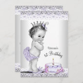 Invitation Filles Purple Grey 1ère fête d'anniversaire (Devant / Derrière)