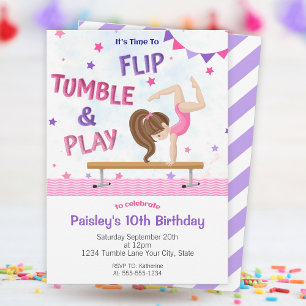 Invitation Filles Purple Tumbling Gymnastique Anniversaire