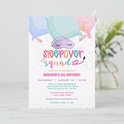Invitation Filles Pyjama 8 anniversaire Sleepover Party (Debout devant)